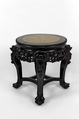 Asian Side Table in Wood Carved with Demons and Marble Top, 1880-XNH-1804518