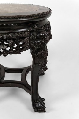 Asian Side Table in Wood Carved with Demons and Marble Top, 1880-XNH-1804518