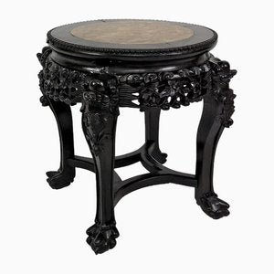 Asian Side Table in Wood Carved with Demons and Marble Top, 1880-XNH-1804518