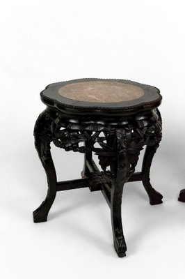 Asian Side Tables in Carved Wood and Marble Tops, 1880s, Set of 2-XNH-1804473