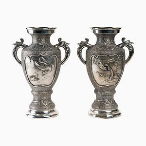 Asian Silvered Metal Vases, Set of 2-WFS-1196604