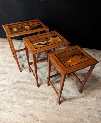 Asian Standing Tables in Marquetry, 1920s, Set of 3-IBO-1761547