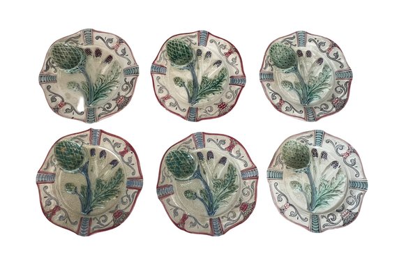 Asparagus and Artichoke Service Plates, 1880, Set of 7-EUT-1723617