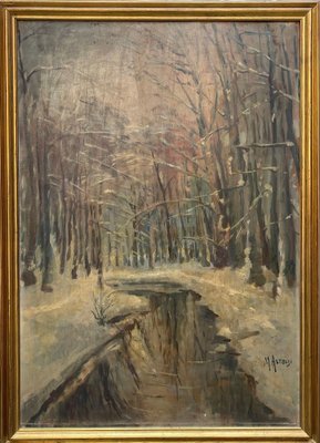 Astolfi, Snowy Park, Oil Painting on Panel, Framed-PKM-1717572