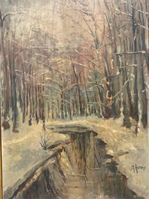 Astolfi, Snowy Park, Oil Painting on Panel, Framed-PKM-1717572