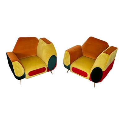 Asymmetrical Armchairs in Multicolored Fabric, 1990s, Set of 2-BEW-1773376