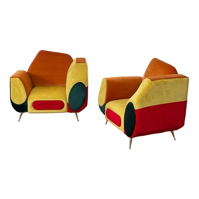 Asymmetrical Armchairs in Multicolored Fabric, 1990s, Set of 2-BEW-1773376