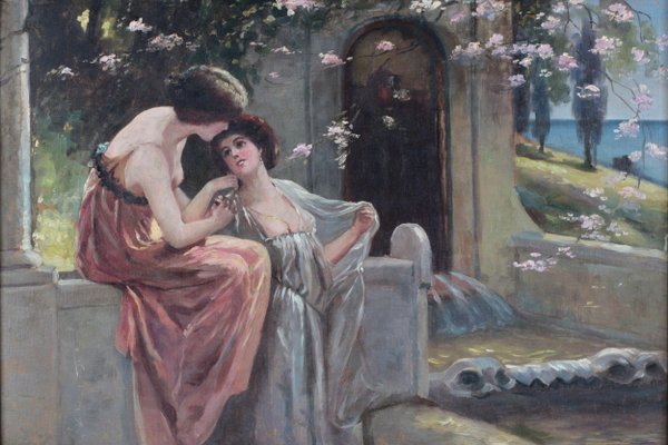 At the Fountain, 1900, Oil on Board, Framed-WMV-1131814