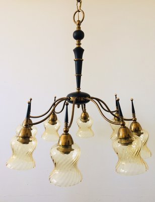 Atomic Age Design Brass and Glass Chandelier, 1950s-RQV-842094