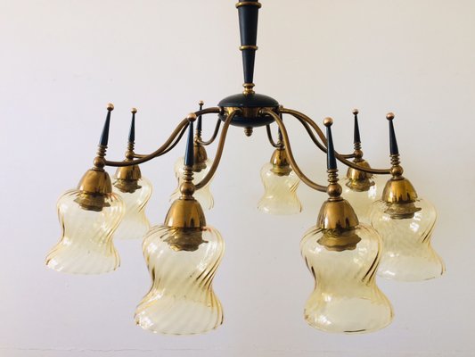 Atomic Age Design Brass and Glass Chandelier, 1950s-RQV-842094