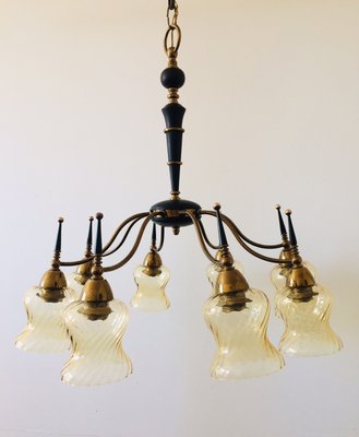 Atomic Age Design Brass and Glass Chandelier, 1950s-RQV-842094