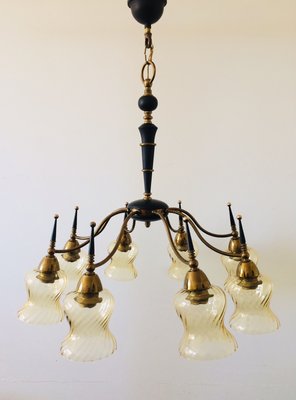 Atomic Age Design Brass and Glass Chandelier, 1950s-RQV-842094