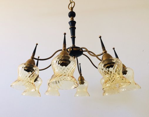 Atomic Age Design Brass and Glass Chandelier, 1950s-RQV-842094