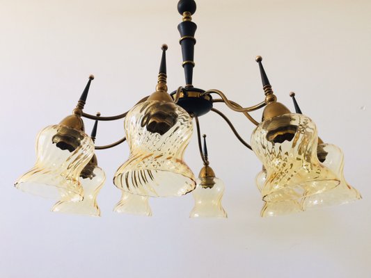 Atomic Age Design Brass and Glass Chandelier, 1950s-RQV-842094