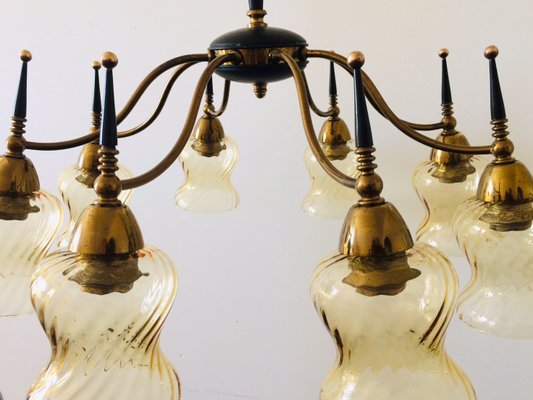 Atomic Age Design Brass and Glass Chandelier, 1950s-RQV-842094