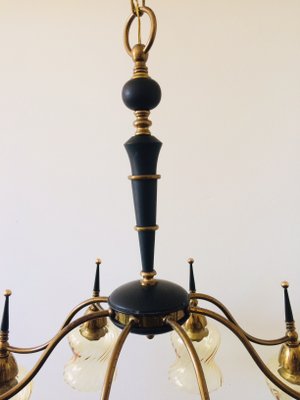 Atomic Age Design Brass and Glass Chandelier, 1950s-RQV-842094