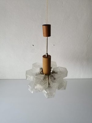 Atomic Design Austrian 12 Armed Glass & Wooden Body Chandelier from Temde, 1960s-RDS-1147813