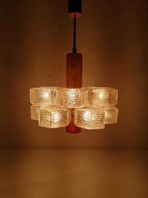 Atomic Design Austrian 12 Armed Glass & Wooden Body Chandelier from Temde, 1960s-RDS-1147813