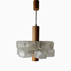 Atomic Design Austrian 12 Armed Glass & Wooden Body Chandelier from Temde, 1960s-RDS-1147813