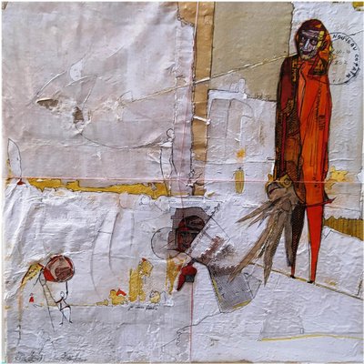 Audrey Margeridon, Nouveau Copain, 2022, Ink & Collage on Canvas-CHG-1421919