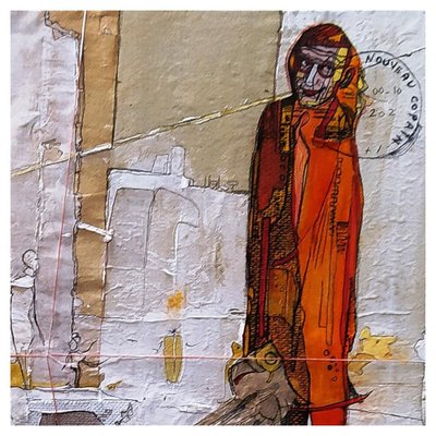 Audrey Margeridon, Nouveau Copain, 2022, Ink & Collage on Canvas-CHG-1421919