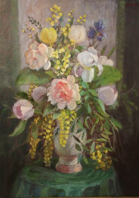 Augusta Thejll Clemmensen, Bouquet in a Vase, 1930, Oil on Canvas, Framed-ZZV-1818385