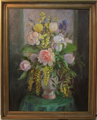 Augusta Thejll Clemmensen, Bouquet in a Vase, 1930, Oil on Canvas, Framed-ZZV-1818385