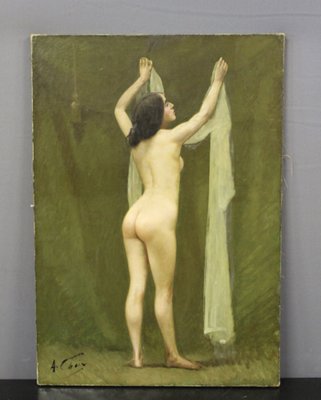 Auguste Chaix, Nude with Scarf, Late 19th Century, Oil on Canvas-BCR-1757220