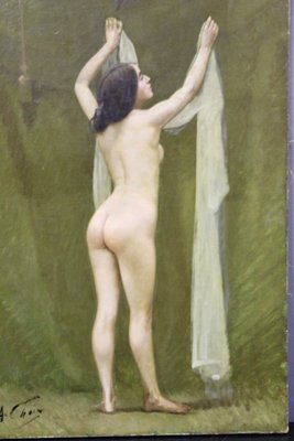 Auguste Chaix, Nude with Scarf, Late 19th Century, Oil on Canvas-BCR-1757220