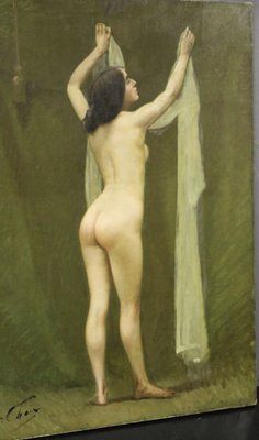 Auguste Chaix, Nude with Scarf, Late 19th Century, Oil on Canvas-BCR-1757220