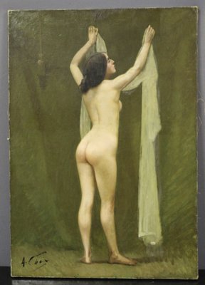 Auguste Chaix, Nude with Scarf, Late 19th Century, Oil on Canvas-BCR-1757220