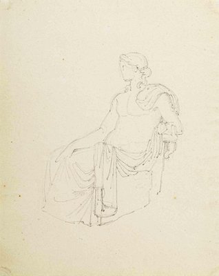 Augustin-Alexandre Dumont, Roman Lady, Pencil Drawing, 19th Century-ZCI-2029573