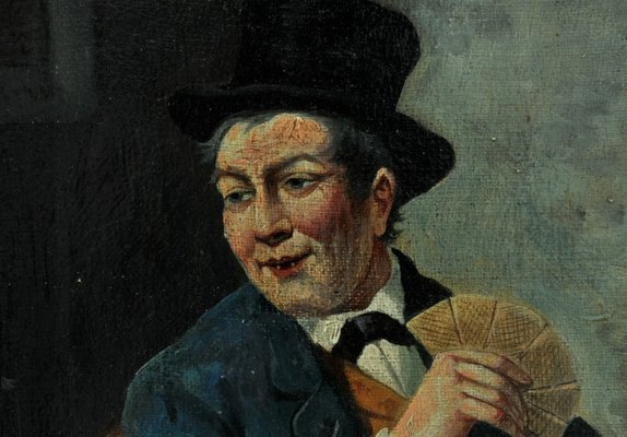 Augustus Nicholas Burke, Portrait of a Card Player, 1800s, Oil on Canvas-QOR-2022559