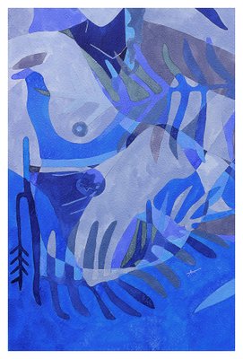 Aurélie Trabaud, Abstrait Nu No.10 - Blue, 2022, Watercolor & Gouache-ZHZ-1753896