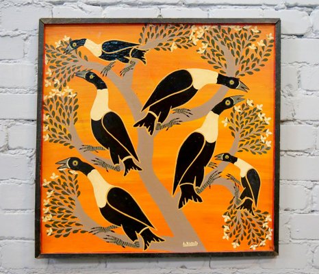 Aussi Jaffary Rashid, Birds, Tanzania, 1970s, Oil on Board-QFD-1189680