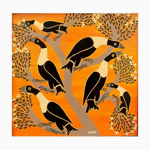 Aussi Jaffary Rashid, Birds, Tanzania, 1970s, Oil on Board-QFD-1189680