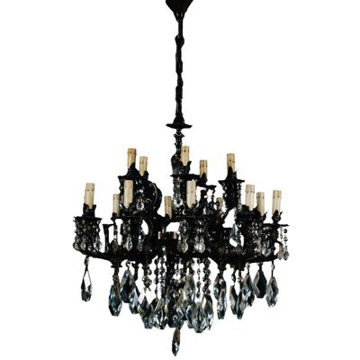 Austrian 14-Light Chandelier in Burnished Bronze with Swarovski Pendants, Late 1800s-NJV-974681