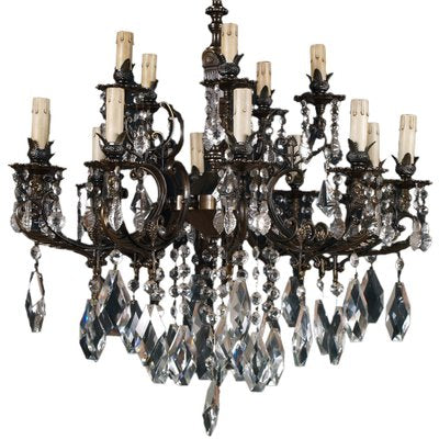 Austrian 14-Light Chandelier in Burnished Bronze with Swarovski Pendants, Late 1800s-NJV-974681