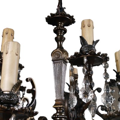 Austrian 14-Light Chandelier in Burnished Bronze with Swarovski Pendants, Late 1800s-NJV-974681