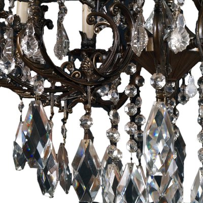 Austrian 14-Light Chandelier in Burnished Bronze with Swarovski Pendants, Late 1800s-NJV-974681