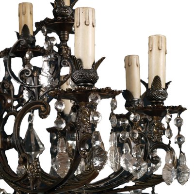 Austrian 14-Light Chandelier in Burnished Bronze with Swarovski Pendants, Late 1800s-NJV-974681