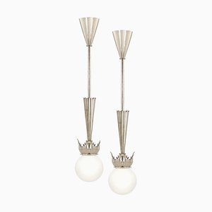 Austrian Art Deco Nickel Pendant Lamps from School of Dagobert Peche, Set of 2-MH-1018395