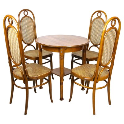 Austrian Art Nouveau Chairs with Table in Bentwood from Thonet, 1915, Set of 5-TQA-1385914