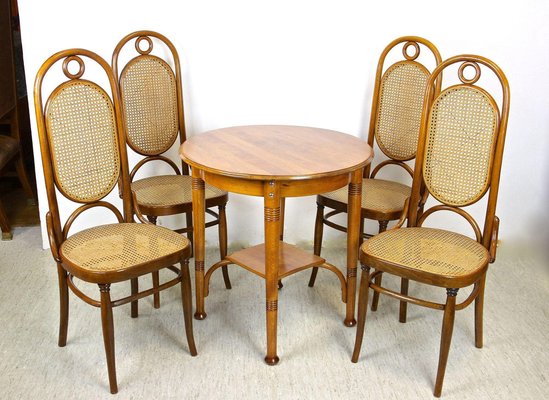 Austrian Art Nouveau Chairs with Table in Bentwood from Thonet, 1915, Set of 5-TQA-1385914