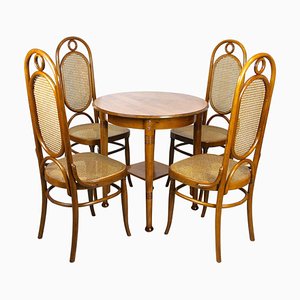 Austrian Art Nouveau Chairs with Table in Bentwood from Thonet, 1915, Set of 5-TQA-1385914