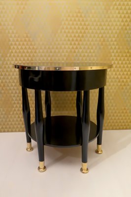 Austrian Art Nouveau Round Black Shellac and Brass Side Table by Adolf Loos, 1910s-UH-1816605