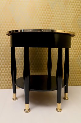 Austrian Art Nouveau Round Black Shellac and Brass Side Table by Adolf Loos, 1910s-UH-1816605