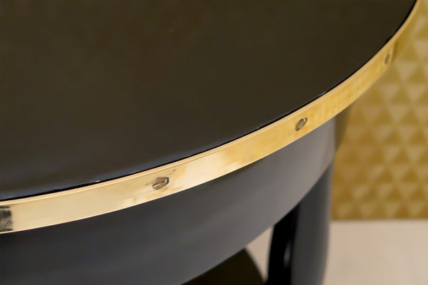 Austrian Art Nouveau Round Black Shellac and Brass Side Table by Adolf Loos, 1910s-UH-1816605