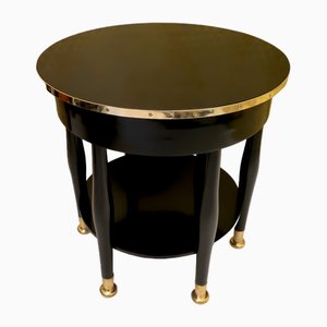 Austrian Art Nouveau Round Black Shellac and Brass Side Table by Adolf Loos, 1910s-UH-1816605