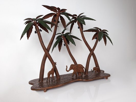 Austrian Artist, Giraffe, Palms and Elephants, 1920s, Metal-JJT-1529703